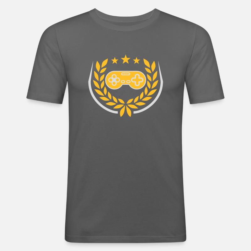 Lorbeerkranz Retro Gamer Controller - Männer Slim Fit T-Shirt - Graphite