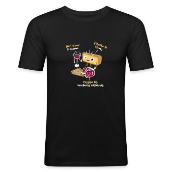 vin comté saucisson - T-shirt près du corps Homme - noir - Devant - Nik (191cm)