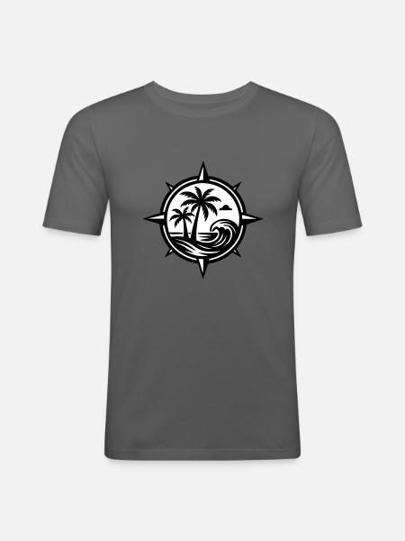 Compass Palm Trees Ocean - Men's Slim Fit T-Shirt - graphite grey