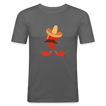 Mexican hat with chili peppers - Men's Slim Fit T-Shirt - graphite grey - Front - Nik (191cm)