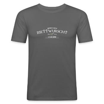 Tant qu'il y a de la mettwurscht Alsace - T-shirt près du corps Homme - gris graphite - Devant - Nik (191cm)