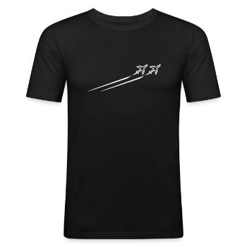 Avions avec bandes dans le ciel - T-shirt près du corps Homme - noir - Devant - Nik (191cm)