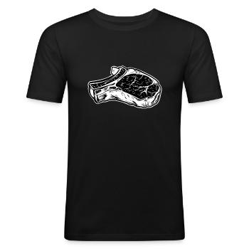 Steak - Männer Slim Fit T-Shirt - Schwarz - Vorne - Nik (191cm)