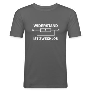 Widerstand ist Zwecklos Elektriker Spruch Elektron - Männer Slim Fit T-Shirt - Graphite - Vorne - Nik (191cm)