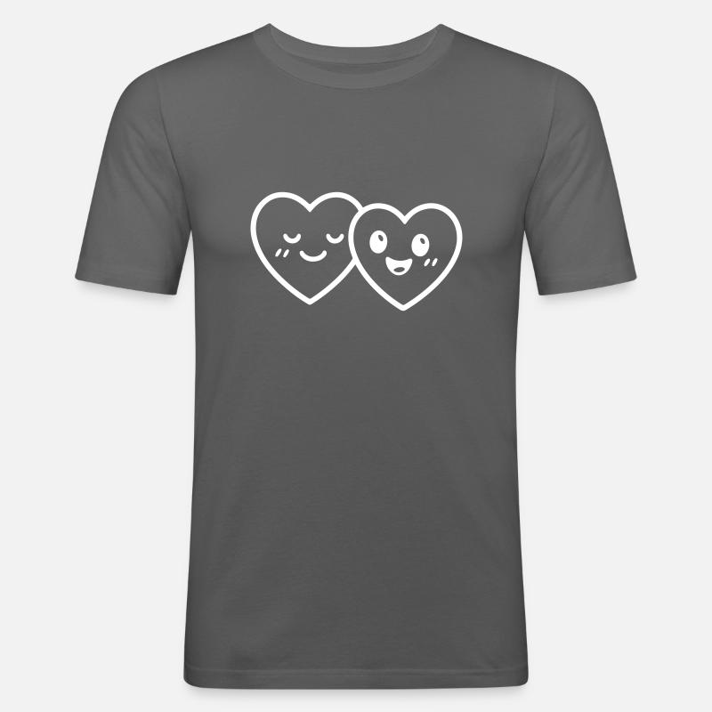 Coeurs Couple Amour - T-shirt près du corps Homme - gris graphite
