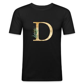 Personalisierbar Monogramm D Botanik - Männer Slim Fit T-Shirt - Schwarz - Vorne - Nik (191cm)