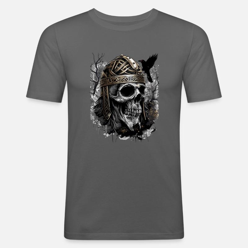 Wikinger Brass Helmet Skull Crow - Männer Slim Fit T-Shirt - Graphite
