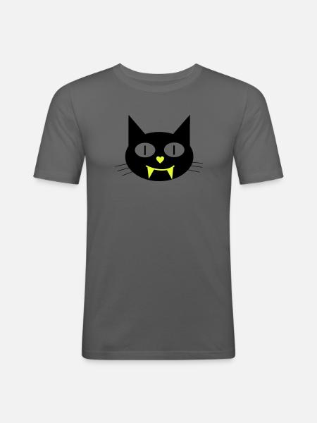 Halloween vampire cat with canines - Men's Slim Fit T-Shirt - graphite grey
