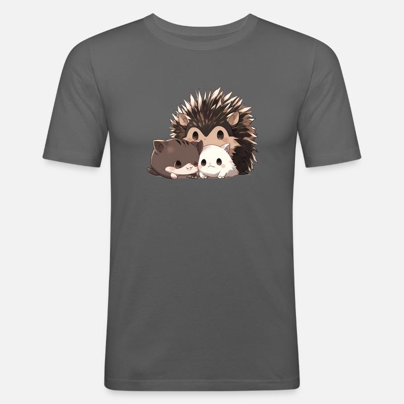 Igel mit Katzen - Männer Slim Fit T-Shirt - Graphite