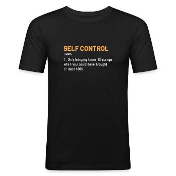 Briefmarken sammeln - Männer Slim Fit T-Shirt - Schwarz - Vorne - Nik (191cm)