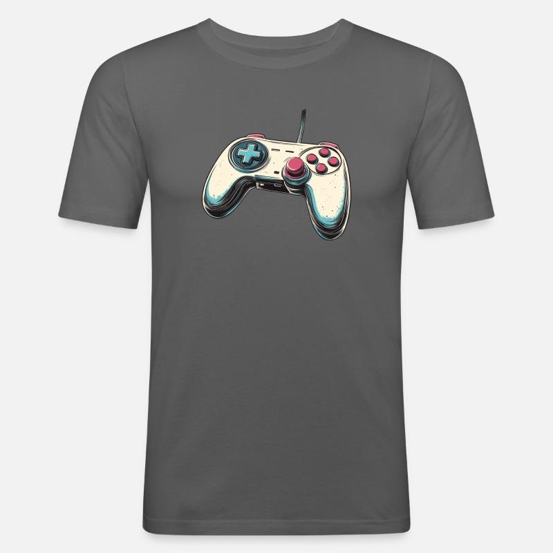 Gamepad, Gamepad, Controller-Logo und Joystick - Männer Slim Fit T-Shirt - Graphite