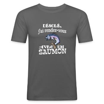 j'ai rendez vous avec un saumon - T-shirt près du corps Homme - gris graphite - Devant - Nik (191cm)