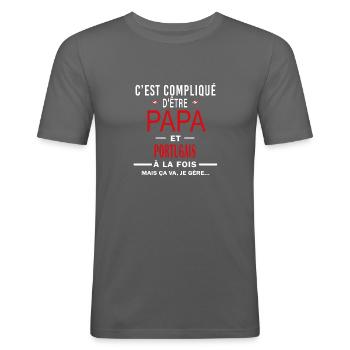 papa Et PORTUGAIS cadeau citation - T-shirt près du corps Homme - gris graphite - Devant - Nik (191cm)