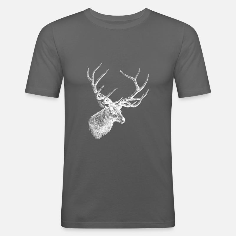 Hirsch Elch Geweih Hirschkopf Jäger - Männer Slim Fit T-Shirt - Graphite