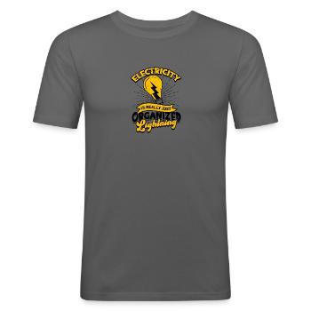 Electricity is just organized lightning - - Men's Slim Fit T-Shirt - graphite grey - Front - Nik (191cm)