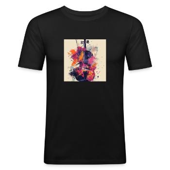 Violine - Männer Slim Fit T-Shirt - Schwarz - Vorne - Nik (191cm)