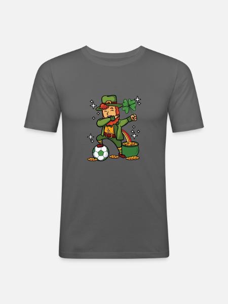 Dabbing Fußball Leprechaun - Männer Slim Fit T-Shirt - Graphite