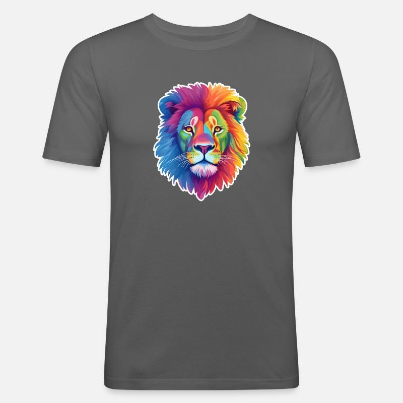 Regenbogen Löwe - Männer Slim Fit T-Shirt - Graphite