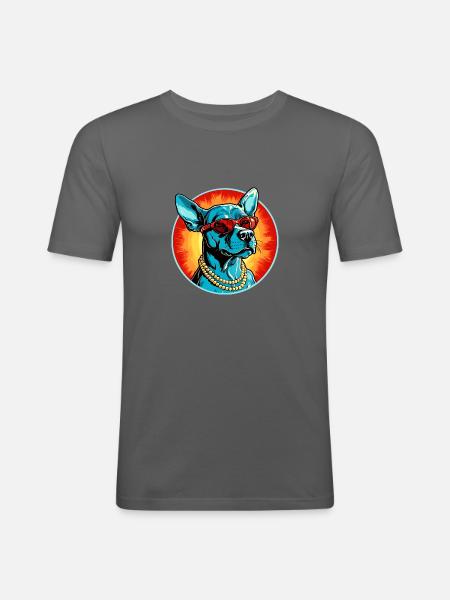 Chien bleu avec des lunettes de soleil - T-shirt près du corps Homme - gris graphite