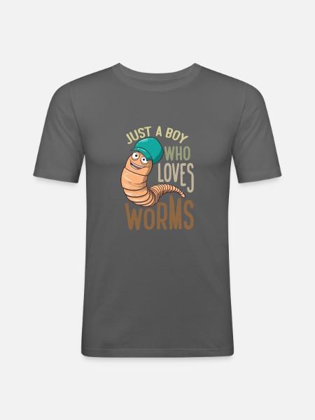 Just A Boy Who Loves Worms Funny Worm Hunter Worm - Men's Slim Fit T-Shirt - graphite grey