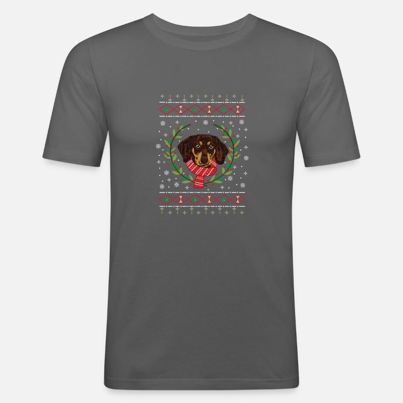 Dackel hässlicher Weihnachtspullover Geschenk - Männer Slim Fit T-Shirt - Graphite