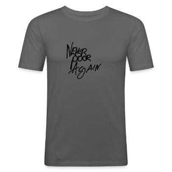 Plus jamais pauvre - T-shirt près du corps Homme - gris graphite - Devant - Nik (191cm)