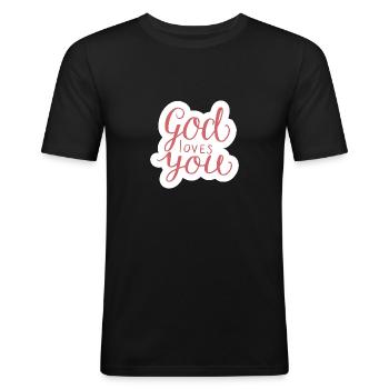 God Loves You Christian Religious Blessed - Men's Slim Fit T-Shirt - black - Front - Nik (191cm)
