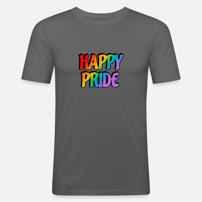 Happy Pride Regenbogen-Text - Männer Slim Fit T-Shirt - Graphite