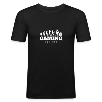 Gaming Gamer Evolution Geschenk - Männer Slim Fit T-Shirt - Schwarz - Vorne - Nik (191cm)