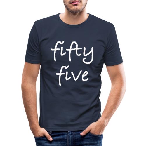 Fiftyfive -teksti valkoisena kahdessa rivissä - Miesten tyköistuva t-paita