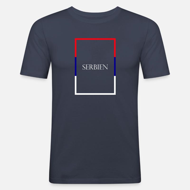 Serbie Србија, Lettrage de déclaration avec drapeau - T-shirt près du corps Homme - bleu marine