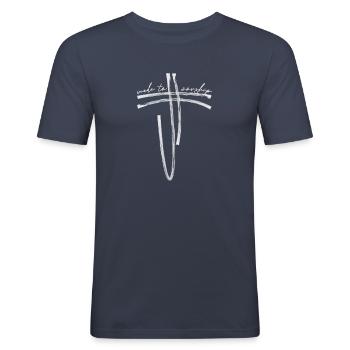 made to worship - Jesus Christus von Nazareth - Männer Slim Fit T-Shirt - Navy - Vorne - Nik (191cm)
