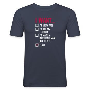 Music-lover I wan it all - Männer Slim Fit T-Shirt - Navy - Vorne - Nik (191cm)