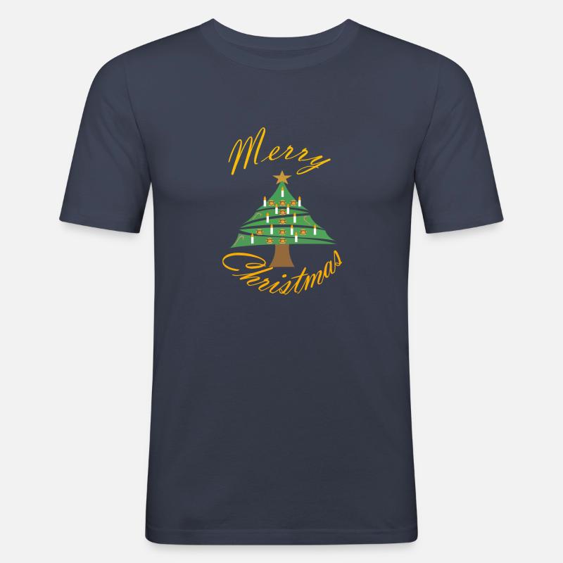Weihnachtsbild mit Weihnachtsbaum - Männer Slim Fit T-Shirt - Navy