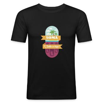 Soma - Le nouveau monde - Aldous Huxley - T-shirt près du corps Homme - noir - Devant - Nik (191cm)