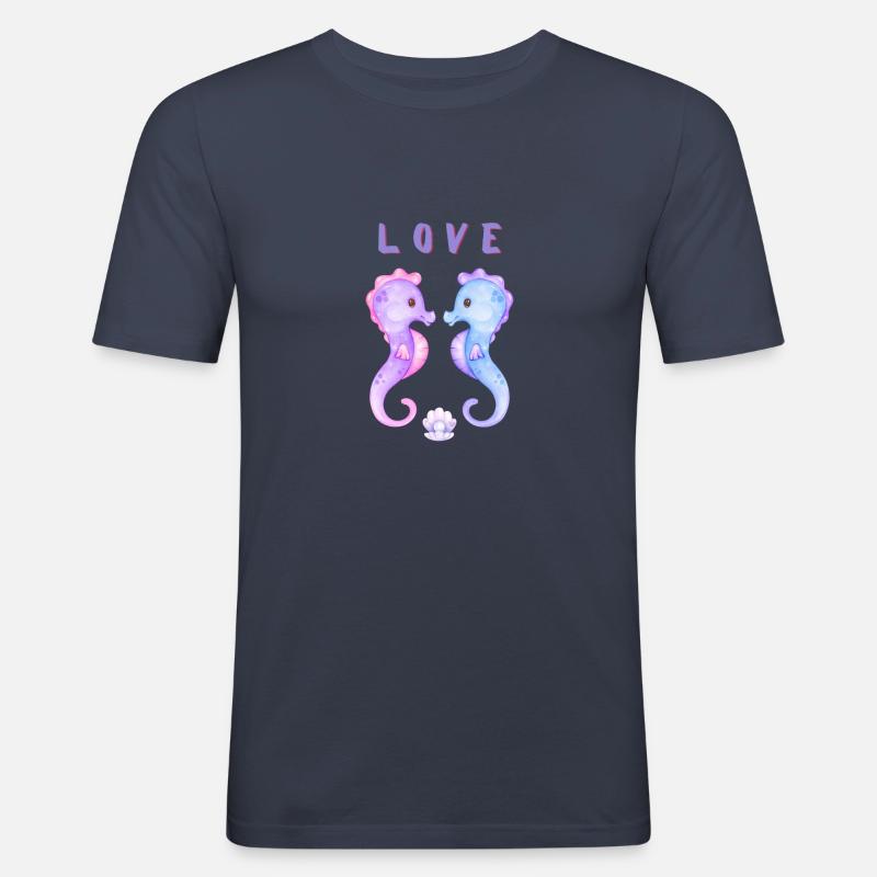 L O V E Seepferdchen - Männer Slim Fit T-Shirt - Navy