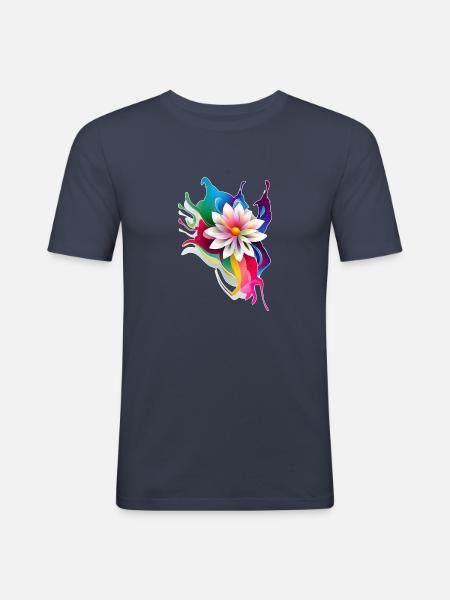 Farbenfrohes Thai-Blumenmotiv - Männer Slim Fit T-Shirt - Navy