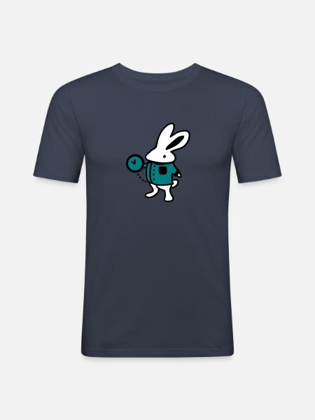 Rabbit + Clock - Men's Slim Fit T-Shirt - navy
