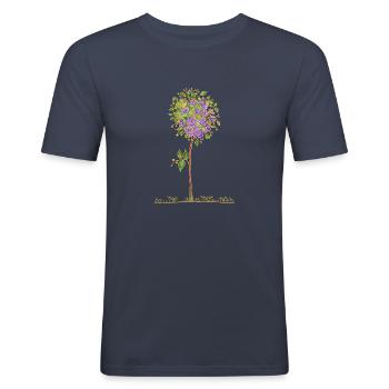 Baum - Männer Slim Fit T-Shirt - Navy - Vorne - Nik (191cm)
