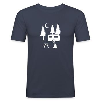 Camping Wohnwagen - Männer Slim Fit T-Shirt - Navy - Vorne - Nik (191cm)