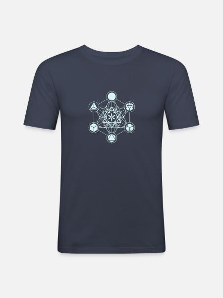 Metatrons Cube, Platonic Solids, Flower of Life - Men's Slim Fit T-Shirt - navy