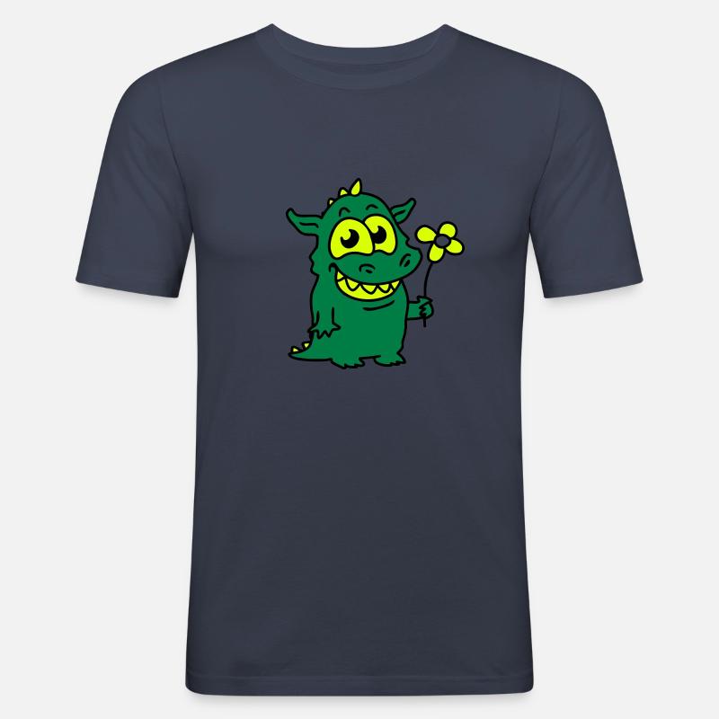 Drache mit Blume - Männer Slim Fit T-Shirt - Navy