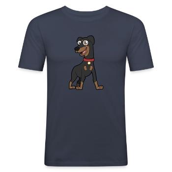 Allemand Pinscher - T-shirt près du corps Homme - bleu marine - Devant - Nik (191cm)