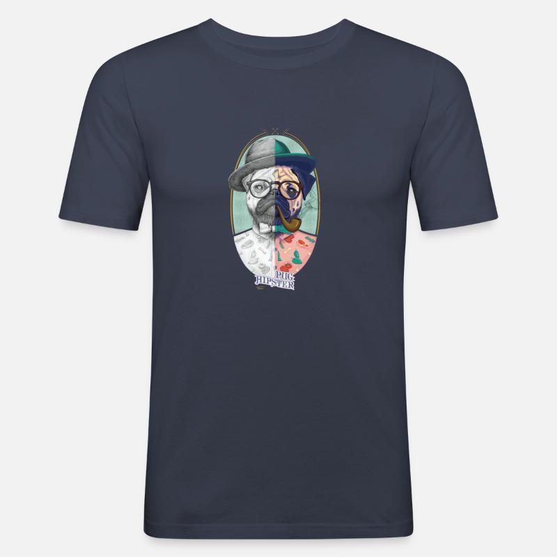 Mops Hipster - Männer Slim Fit T-Shirt - Navy