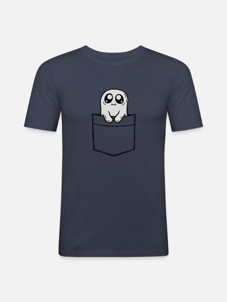 Chest pocket ghost take comic - Men's Slim Fit T-Shirt - navy