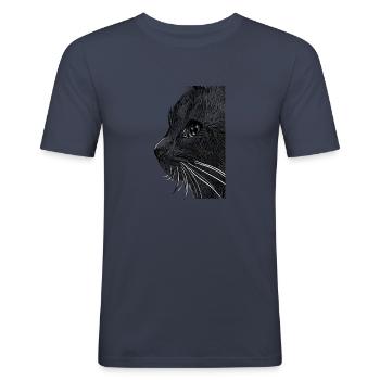chat chatte - T-shirt près du corps Homme - bleu marine - Devant - Nik (191cm)