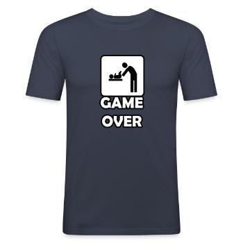 Game Over- Vaterschaft - Männer Slim Fit T-Shirt - Navy - Vorne - Nik (191cm)