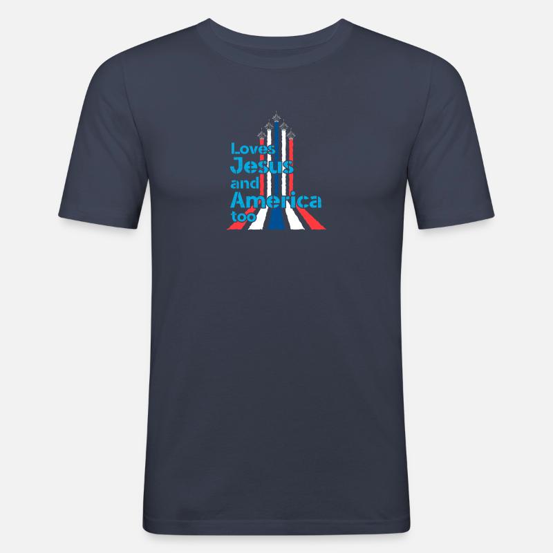 Älskar Jesus och Amerika också för pilot eller flygplan - Slim Fit T-shirt herr - marinblå