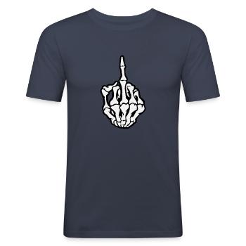 Skull Mittelfinger - Männer Slim Fit T-Shirt - Navy - Vorne - Nik (191cm)