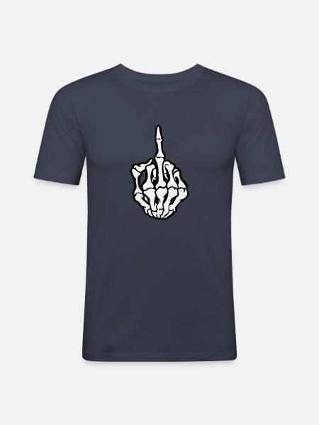 Skull Mittelfinger - Männer Slim Fit T-Shirt - Navy